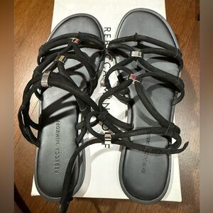 Rebecca Minkoff Elegant Black Strappy Summer Sandals with Silver Design Detail